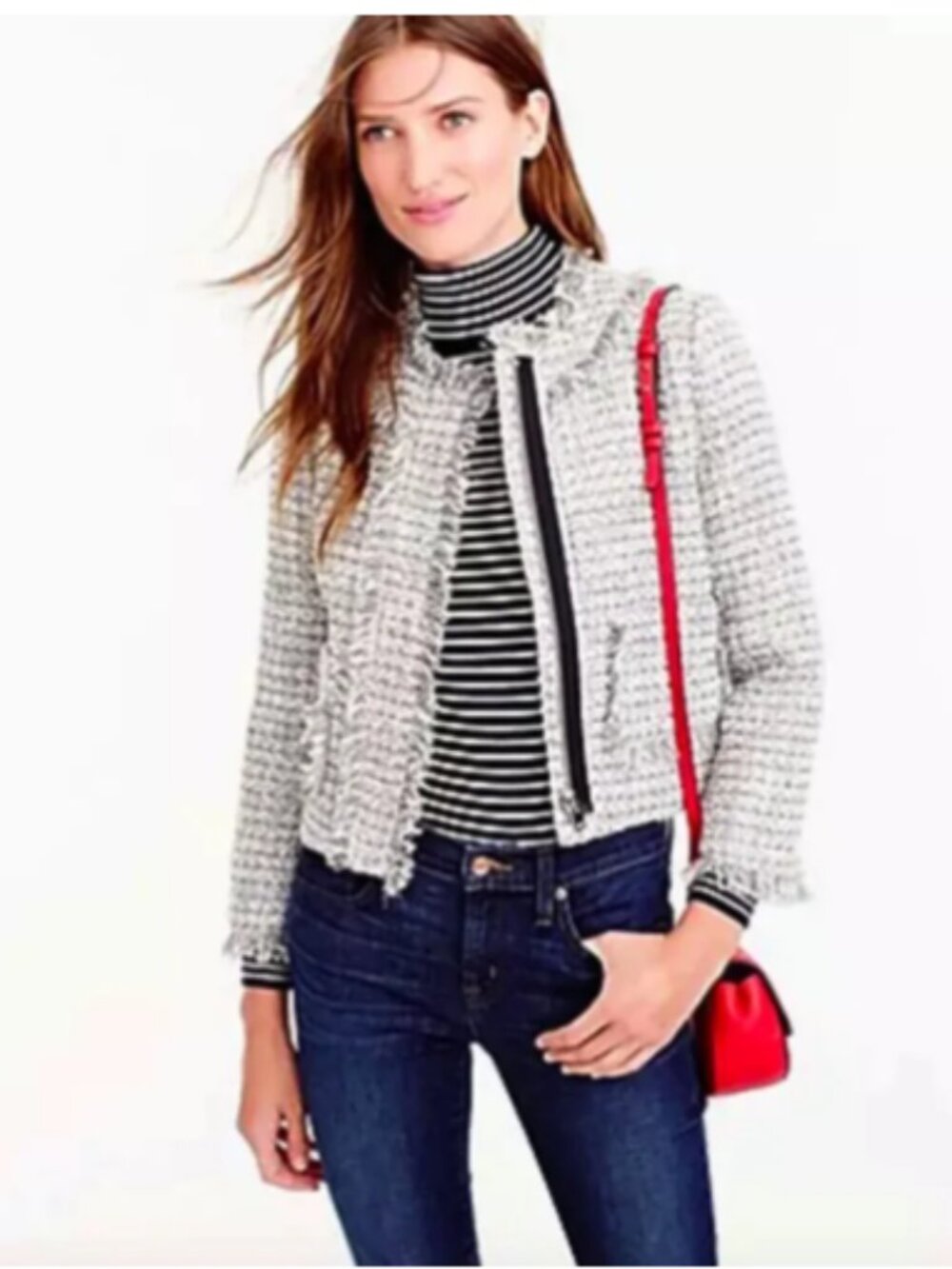 J. Crew Tweed Lady Jacket in Gray Fringe Metallic Wool Blend size 4
